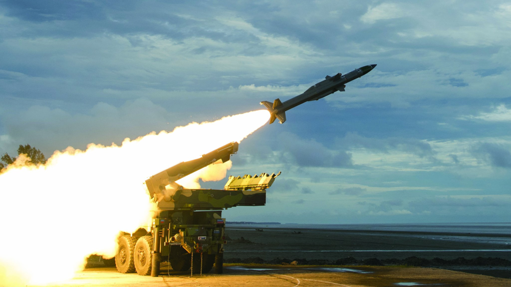 Indian Akash surface-to-air defense missile system in action