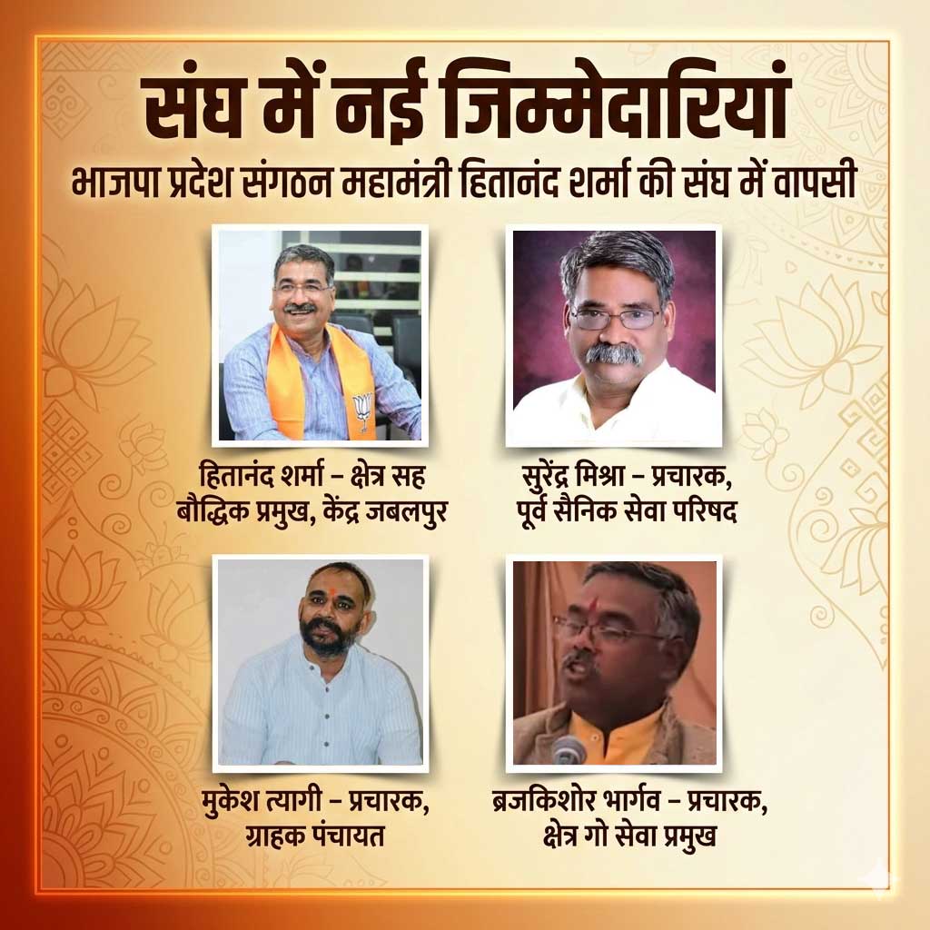 संघ संगठन में बड़े बदलाव, हितानंद शर्मा की वापसी