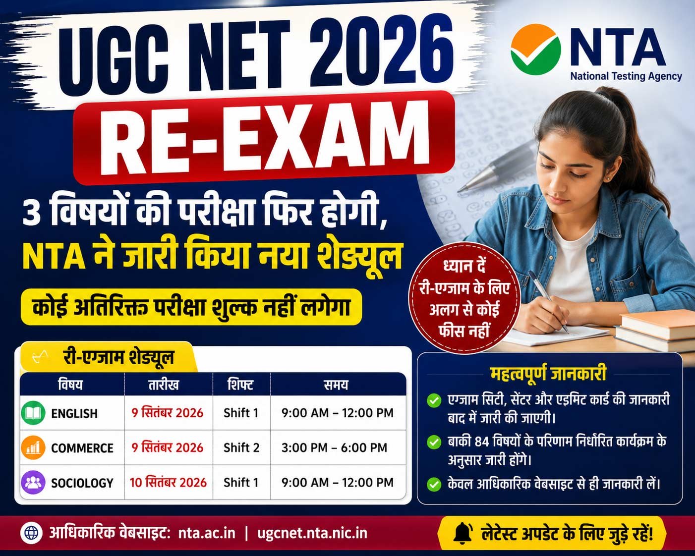 UGC NET 2026 Re-Exam English Commerce Sociology NTA